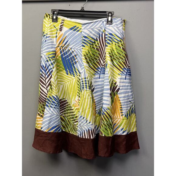 Sherry Taylor Flare A-Line Midi Skirt Womens Medium Tropical Leaf Lined Side Zip - Picture 1 of 7